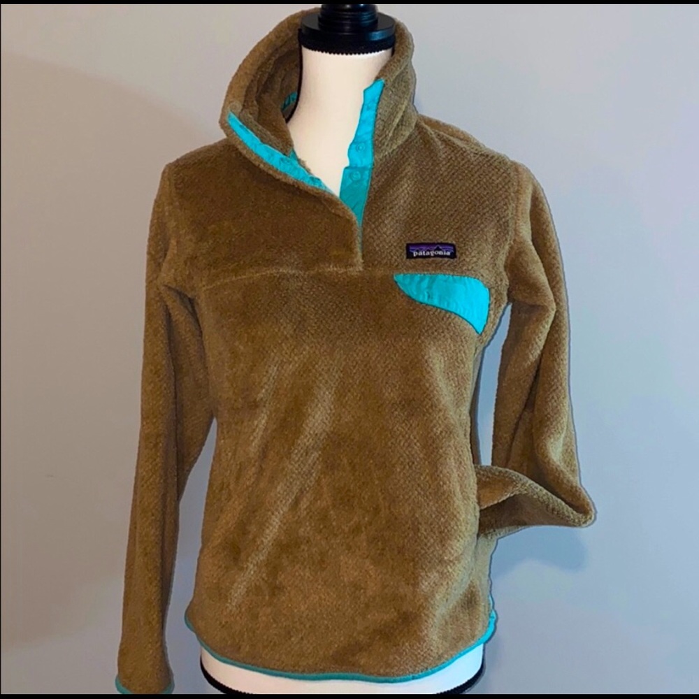 Patagonia Fleece Pullover brown and turquoise Woman’s Jacket Medium no tags